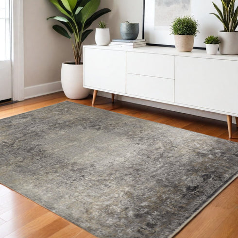 4' X 5' Tan And Gray Oriental Distressed Area Rug